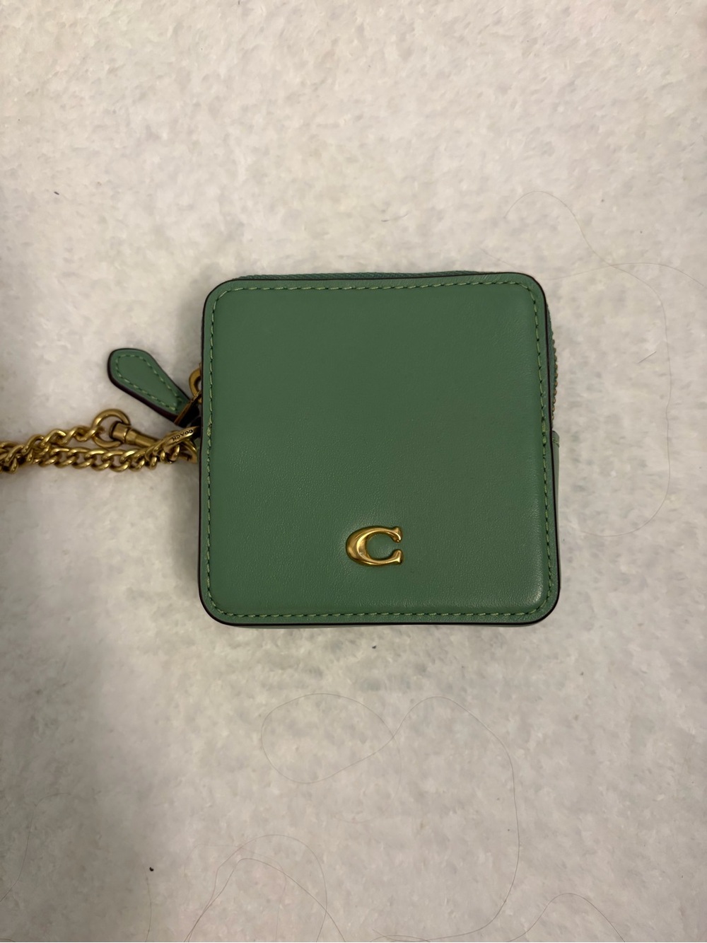 Coach Mint Green Leather Square Coin Pouch with Gold 'C'